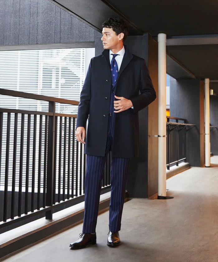 ウーステッドウールカルゼスプリングスタンドカラーコート(505201791