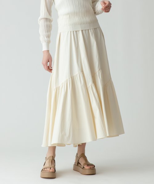 バイヤス切替ギャザースカート 手洗い可能です フィッティングモデル 詳細画像 165cm B73 W61 H85　着用サイズ：02