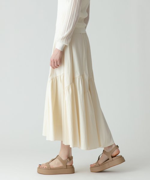 バイヤス切替ギャザースカート 手洗い可能です フィッティングモデル 詳細画像 165cm B73 W61 H85　着用サイズ：02