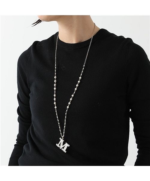 【MAX MARA(マックスマーラ)】ネックレス NECKY3 レディース メタルビジュー Mロゴ パール チェーン クリスタルガラス アクセサリー 001