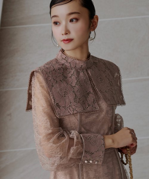 レースコンビネーションビブカラーマーメイドシルエットワンピース「U1177」 