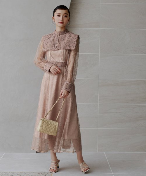 レースコンビネーションビブカラーマーメイドシルエットワンピース「U1177」 