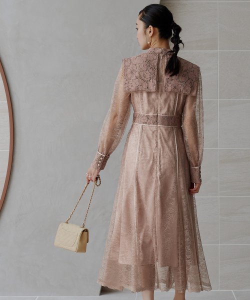 レースコンビネーションビブカラーマーメイドシルエットワンピース「U1177」 