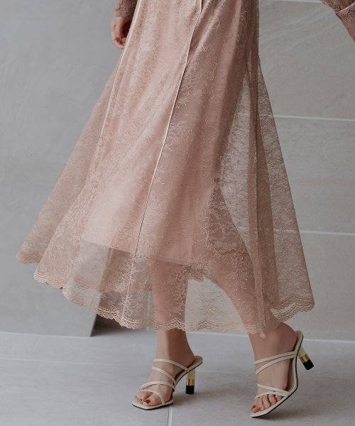 レースコンビネーションビブカラーマーメイドシルエットワンピース「U1177」 