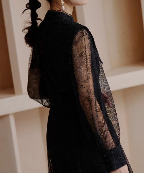 レースコンビネーションビブカラーマーメイドシルエットワンピース「U1177」 