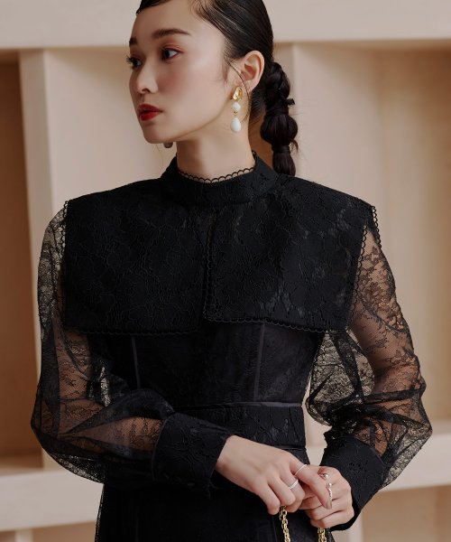 レースコンビネーションビブカラーマーメイドシルエットワンピース「U1177」 