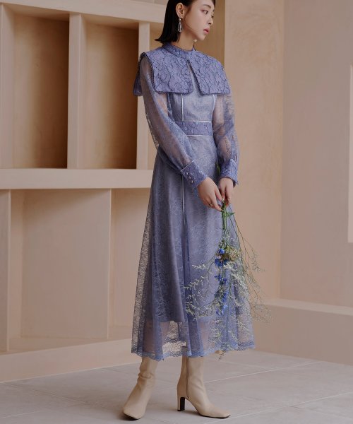 レースコンビネーションビブカラーマーメイドシルエットワンピース「U1177」 