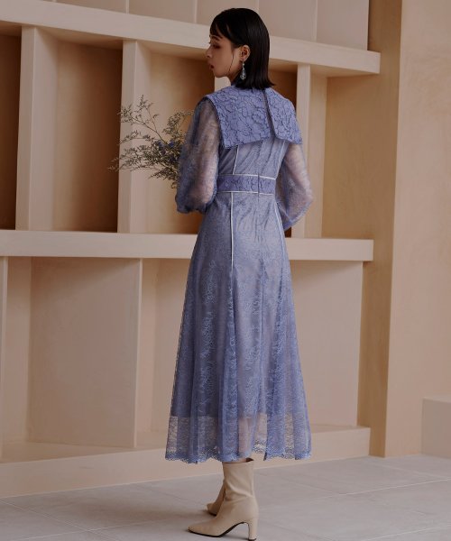 レースコンビネーションビブカラーマーメイドシルエットワンピース「U1177」 