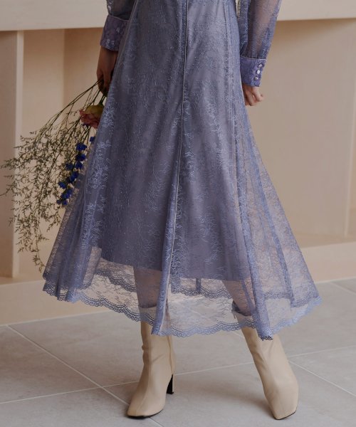 レースコンビネーションビブカラーマーメイドシルエットワンピース「U1177」 