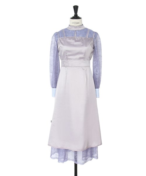 レースコンビネーションビブカラーマーメイドシルエットワンピース「U1177」 
