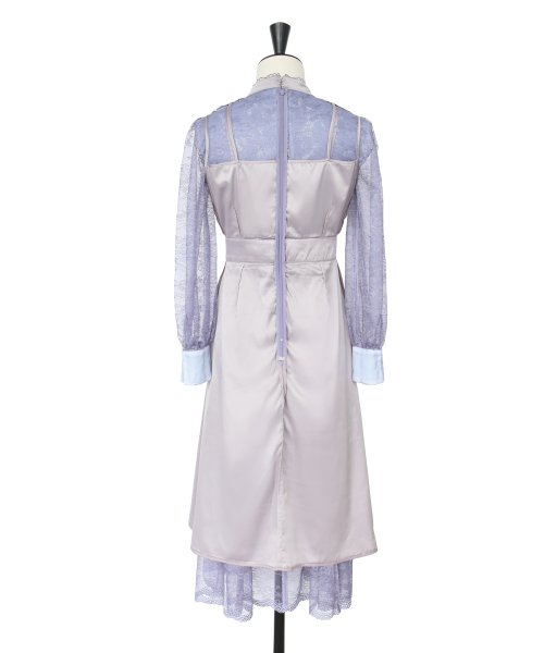 レースコンビネーションビブカラーマーメイドシルエットワンピース「U1177」 