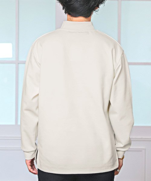 LUXSTYLE(ラグスタイル)/モックネックロゴ刺繍ポンチロンT/ロンT メンズ 長袖Tシャツ モックネック ロゴ 刺繍 ビッグシルエット/img01