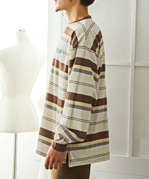 LUXSTYLE(ラグスタイル)/マルチボーダーロンT/ロンT メンズ 長袖Tシャツ ビッグシルエット マルチボーダー ワンポイント 刺繍/img02