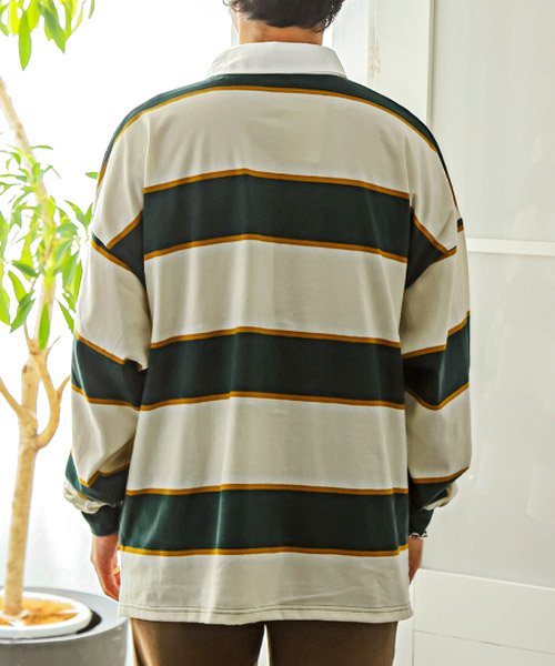 LUXSTYLE(ラグスタイル)/マルチボーダーラガーシャツ/ラガーシャツ メンズ 長袖 マルチボーダー ロゴ 刺繍 ビッグシルエット/img01