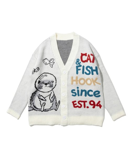 HOOK(HOOK（フック）)/【HOOK】 －original－ 激かわ「CAT＆FISH」英字刺繍猫イラストカーディガン/img50