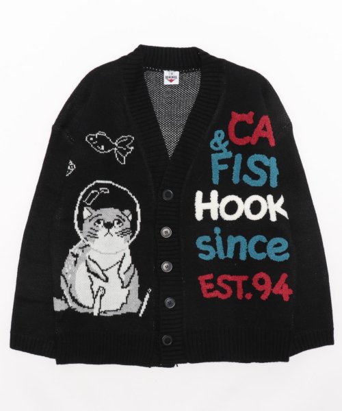 HOOK(HOOK（フック）)/【HOOK】 －original－ 激かわ「CAT＆FISH」英字刺繍猫イラストカーディガン/img63