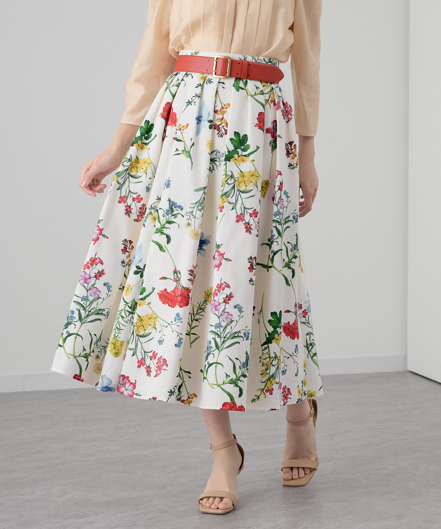 美品】ANAYI ボタニカルプリントタックスカート 34ウエスト31  