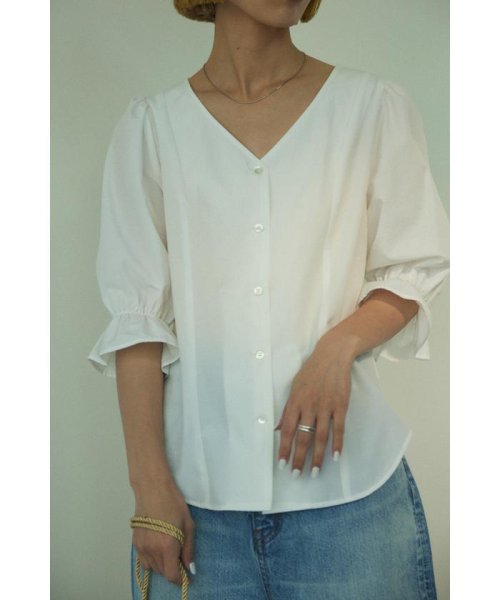 BLACK BY MOUSSY(ブラックバイマウジー)/gather vneck 7sleeve shirt/img01