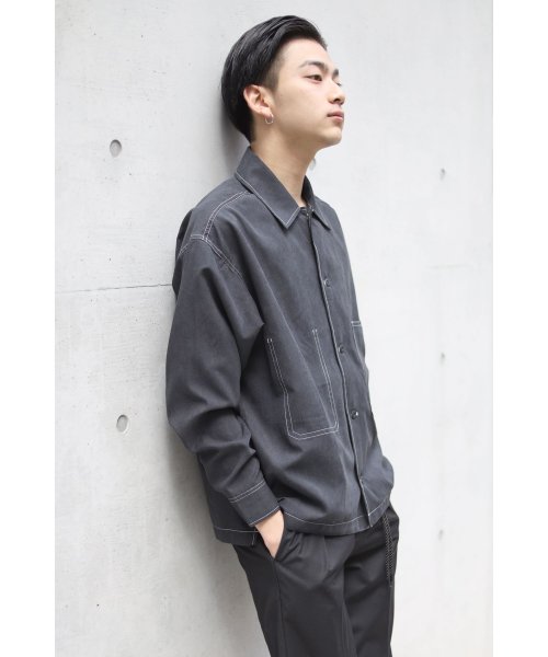 creare lino(クレアーレ・リノ)/くすみカラー ビックポケット 配色スッテチングシャツ<ユニセックス>/img03