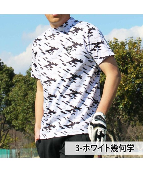 TopIsm(トップイズム)/ゴルフウェア モックネックシャツ メンズ GIORNO SEVEN ジョルノセブン ハイネックTシャツ 半袖 トップス 総柄 ロゴ ストレッチ 吸湿速乾ドライ/img05