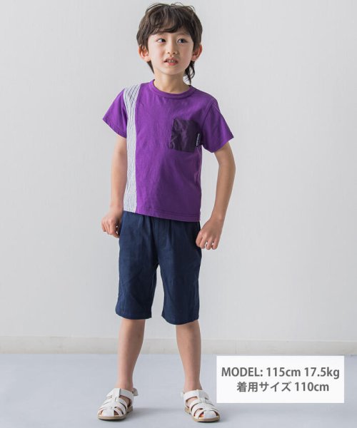 BeBe(ベベ)/胸ポケット付きストライプドッキングTシャツ(80~150cm)/img04
