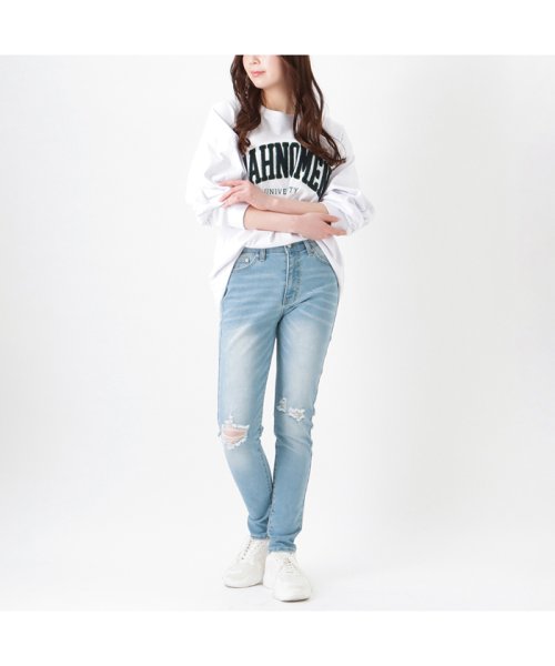 MAC HOUSE(women)(マックハウス（レディース）)/NAVY ネイビー GOOD STYLE JEANS ダメージスキニーパンツ 141423328/img03