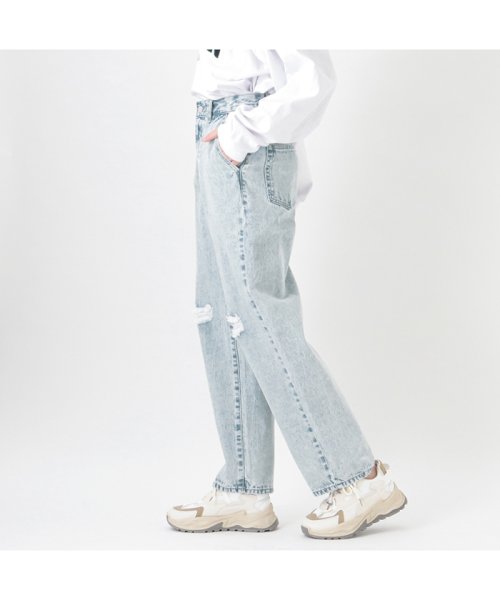 MAC HOUSE(women)(マックハウス（レディース）)/NAVY ネイビー GOOD STYLE JEANS ダメージワイドパンツ 141423329/img01