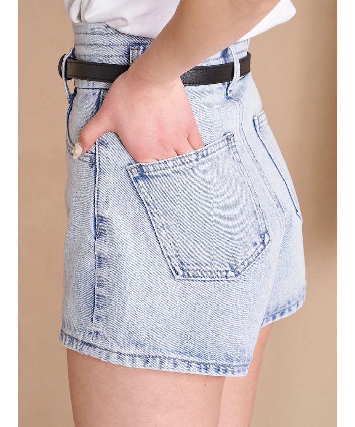 【セットアップ対応商品】ハイウエストデニムショートパンツ