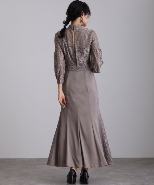 レース×サテン切替ワンピース 