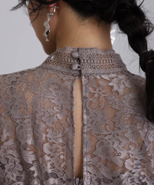 レース×サテン切替ワンピース 