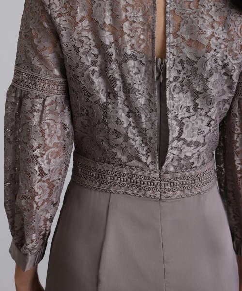 レース×サテン切替ワンピース 