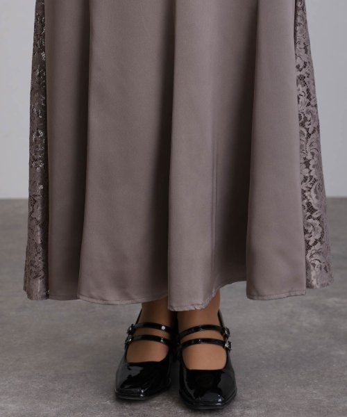 レース×サテン切替ワンピース 