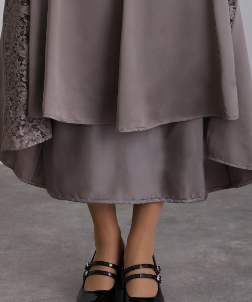 レース×サテン切替ワンピース 