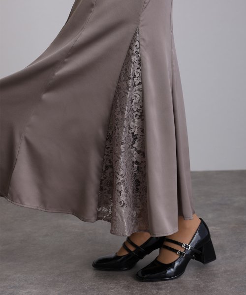 レース×サテン切替ワンピース 