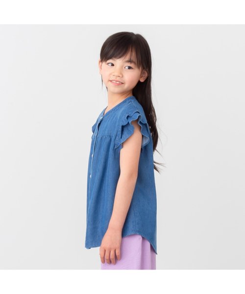 MAC HOUSE(kid's)(マックハウス（キッズ）)/NAVY ネイビー リヨセルデニムフリルシャツ N23－3－21025/img01