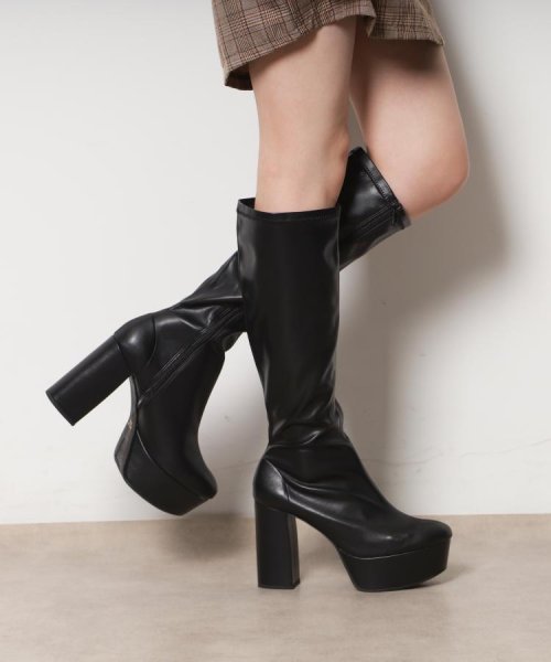 厚底ラク盛りヒールストレッチロングブーツ 