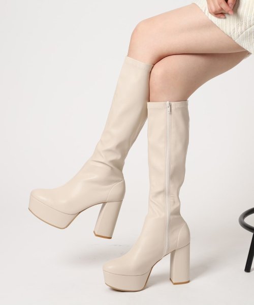 厚底ラク盛りヒールストレッチロングブーツ 