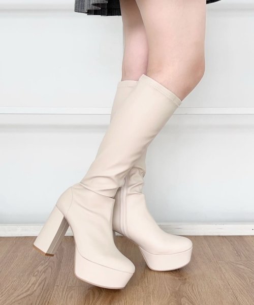 厚底ラク盛りヒールストレッチロングブーツ 