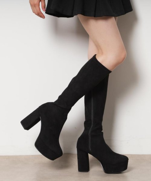厚底ラク盛りヒールストレッチロングブーツ 