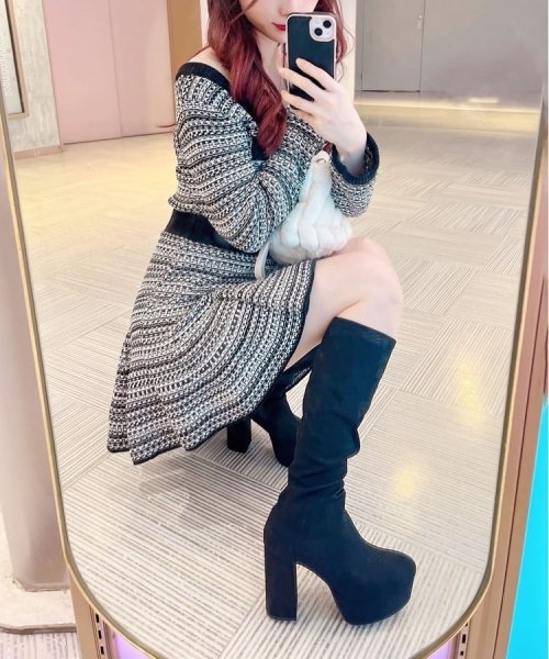 厚底ラク盛りヒールストレッチロングブーツ 