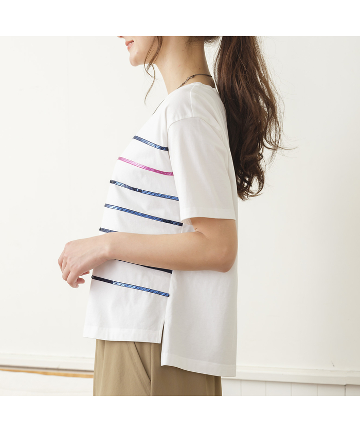 スパンコールボーダーTシャツ