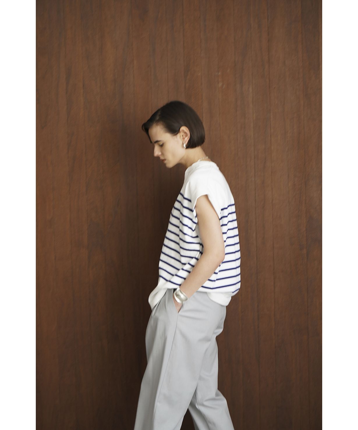 WIDE HENLEY NECK N/S BORDER TOPS