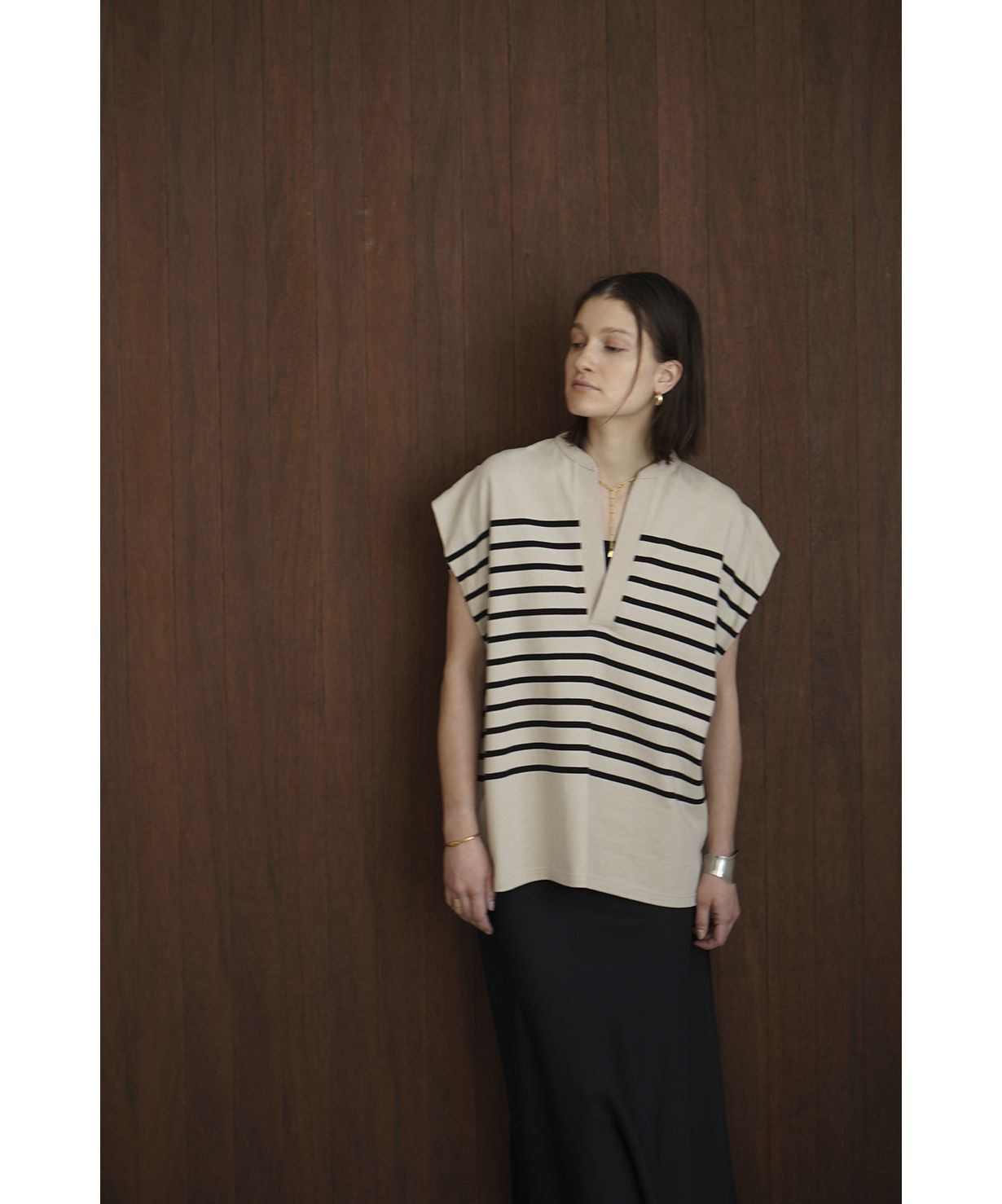 お値下げ！クラネWIDE HENLEY NECK N/S BORDER TOPS