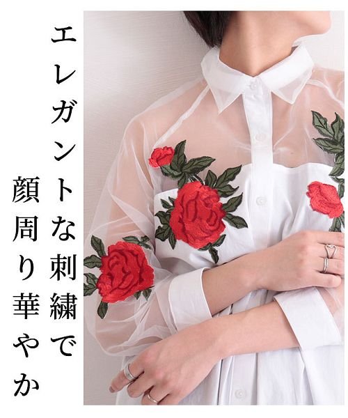 Sawa a la mode(サワアラモード)/薔薇刺繍浮き立つシアーシャツチュニック/img01
