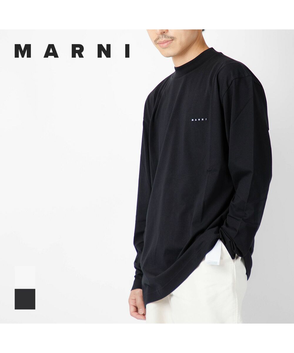 マルニ MARNI HUMU0242X0 UTCZ57 Tシャツ メンズ レディース 長袖 ロゴ 黒 白 カジュアル クルーネック オーバーサイズ シンプル 春