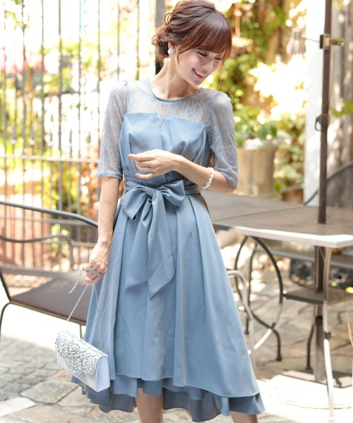 ウエストリボンフィッシュテールドレス 結婚式 ワンピース パーティードレス 結婚式