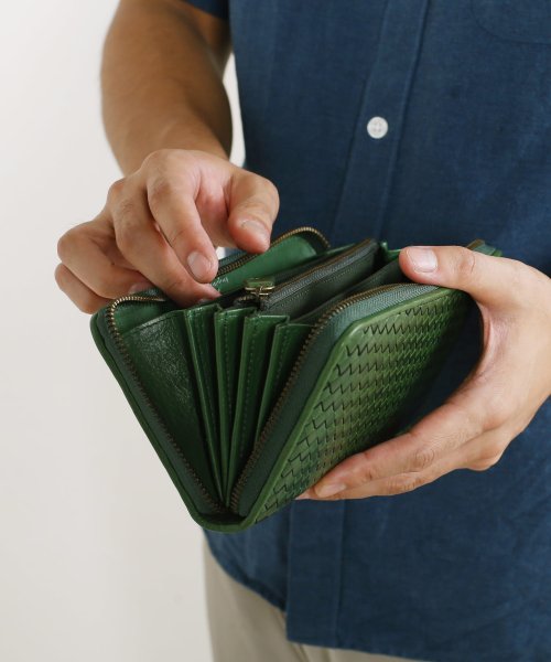 [doob London]イタリア ヌメ革 メッシュ ラウンドファスナー 長財布 イタリア ヌメ革 ラウンドファスナー