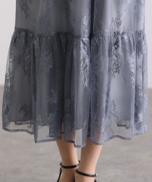 フラワーレース×ラメチュールバックリボンワンピース 
