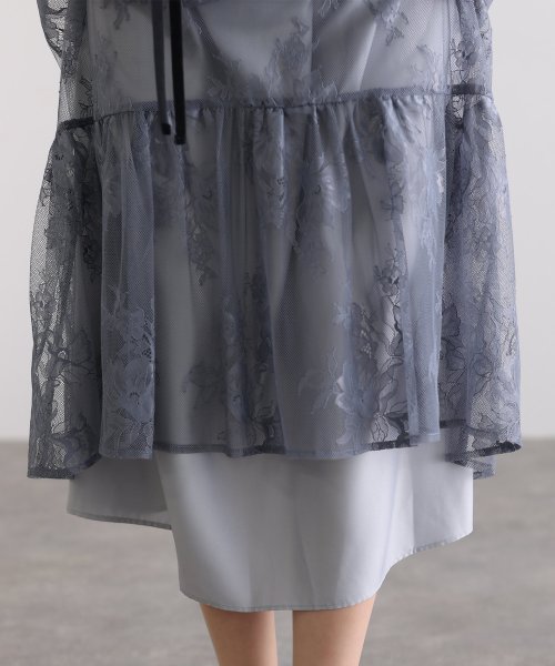 フラワーレース×ラメチュールバックリボンワンピース 
