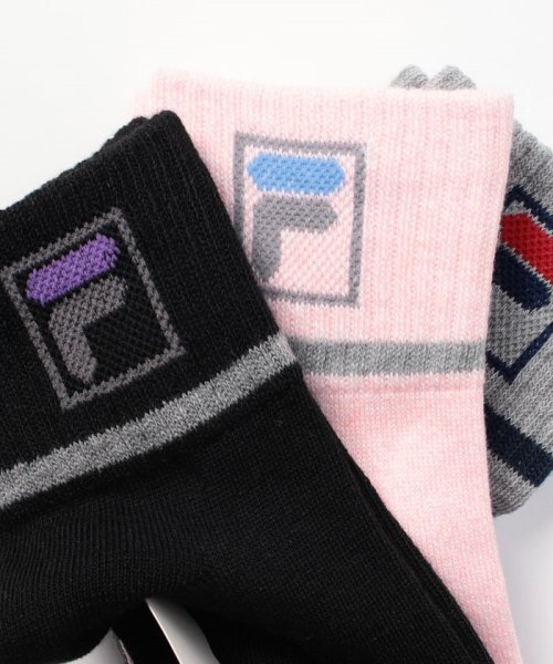 FILA socks Ladies(フィラ　ソックス　レディース)/Fボックスロゴ ボーダーショートリブソックス 3足組 レディース/img01